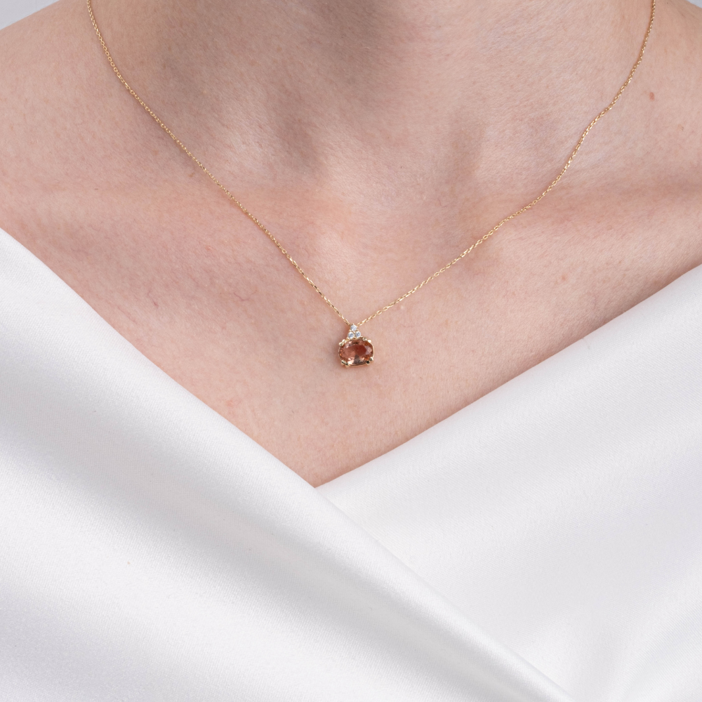 Huma GoldKOLYELER1.15CT Sultanayt 0,20CT Pırlanta(Signty)Sade Modern Tasarım Minimal Doğal Taşlı 14 Ayar Altın Kolye