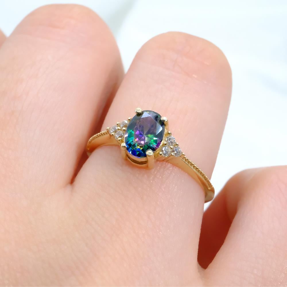 FasekGoldGÜMÜŞ1.20Ct Mistik topaz(Alecsandrt)Selena Evlilik Teklifi 925 Ayar Gümüş Yüzük-Alecsandrt Tria Tek Taş Yüzük