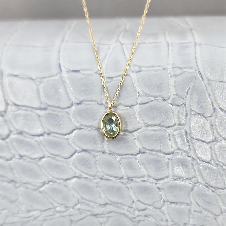 Huma GoldKOLYELER1.05 CT Green Topaz Sade 14 Ayar Altın Tasarım Modern Kolye-Green Topaz Kolye Tasarım Hediye Kolye