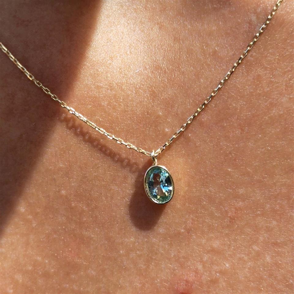Huma GoldKOLYELER1.05 CT Green Topaz Sade 14 Ayar Altın Tasarım Modern Kolye-Green Topaz Kolye Tasarım Hediye Kolye