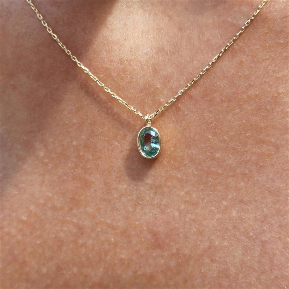 Huma GoldKOLYELER1.05 CT Green Topaz Sade 14 Ayar Altın Tasarım Modern Kolye-Green Topaz Kolye Tasarım Hediye Kolye