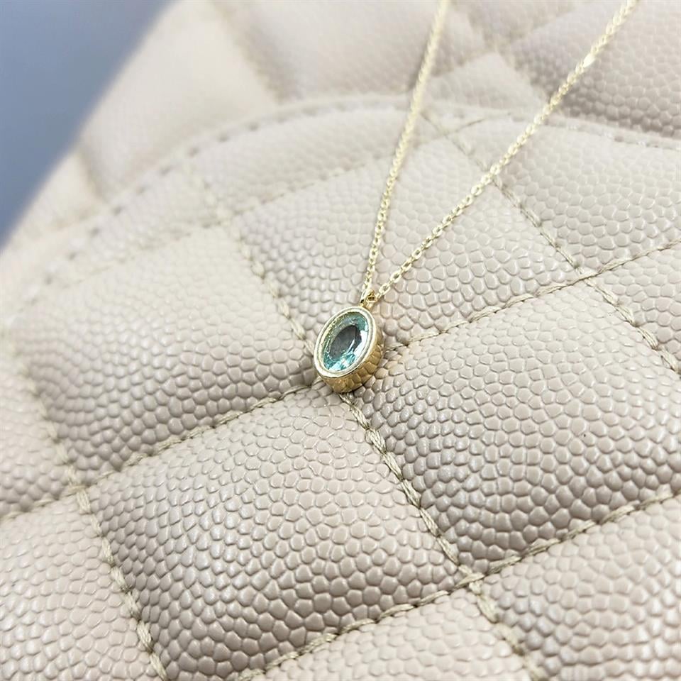 Huma GoldKOLYELER1.05 CT Green Topaz Sade 14 Ayar Altın Tasarım Modern Kolye-Green Topaz Kolye Tasarım Hediye Kolye