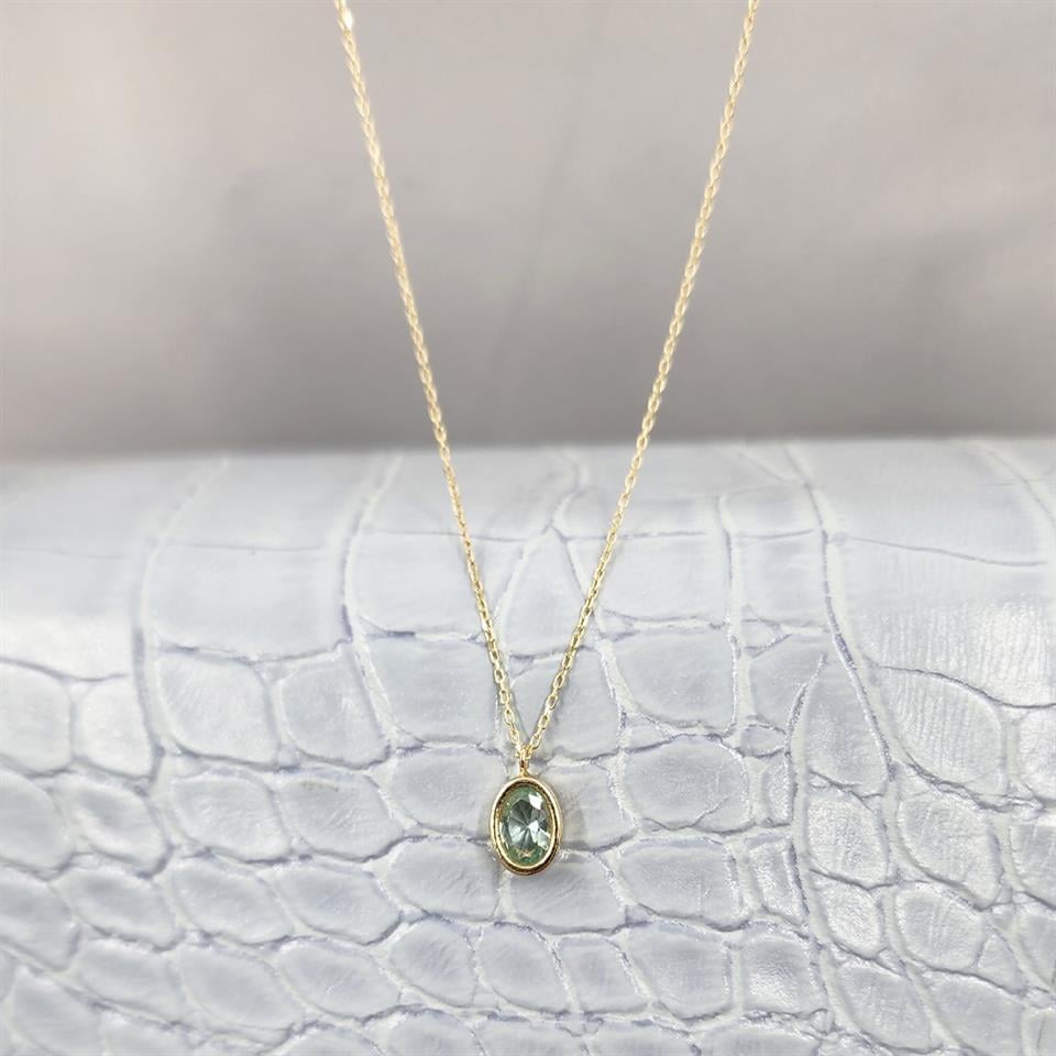 Huma GoldKOLYELER1.05 CT Green Topaz Sade 14 Ayar Altın Tasarım Modern Kolye-Green Topaz Kolye Tasarım Hediye Kolye