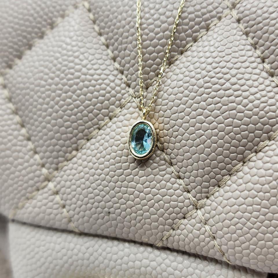 Huma GoldKOLYELER1.05 CT Green Topaz Sade 14 Ayar Altın Tasarım Modern Kolye-Green Topaz Kolye Tasarım Hediye Kolye
