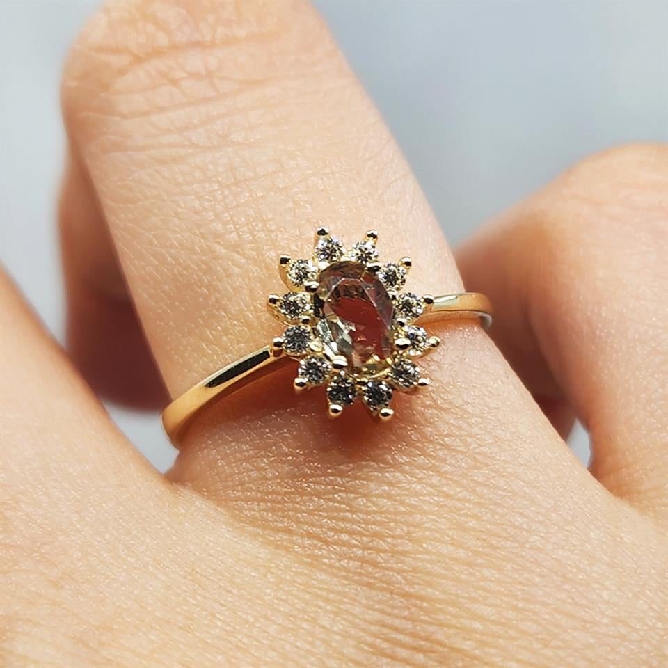 FasekGoldGÜMÜŞ1,05CT Sultanayt 0,30CT Pırlanta(Signty) Taşlı Anturajlı Vintage Tasarım Modern 925 Ayar Gümüş Yüzük