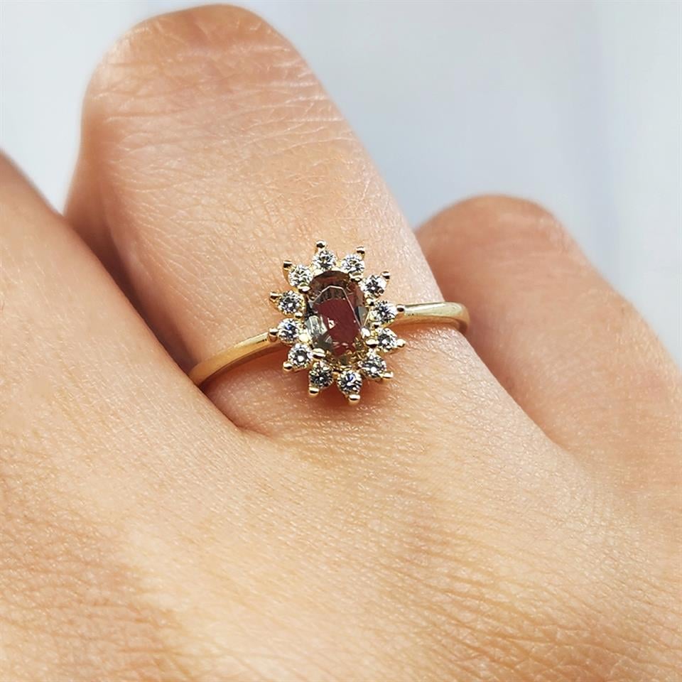 FasekGoldGÜMÜŞ1,05CT Sultanayt 0,30CT Pırlanta(Signty) Taşlı Anturajlı Vintage Tasarım Modern 925 Ayar Gümüş Yüzük