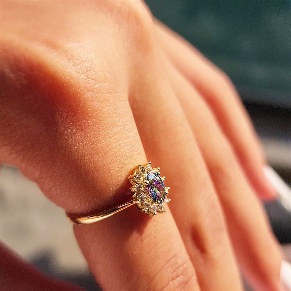 Huma GoldGÜMÜŞ1,05CTAleksandrit 0.30CT Pırlanta(Signty)Taşlı Anturajlı Vintage Tasarım Modern 925 Ayar Gümüş Yüzük