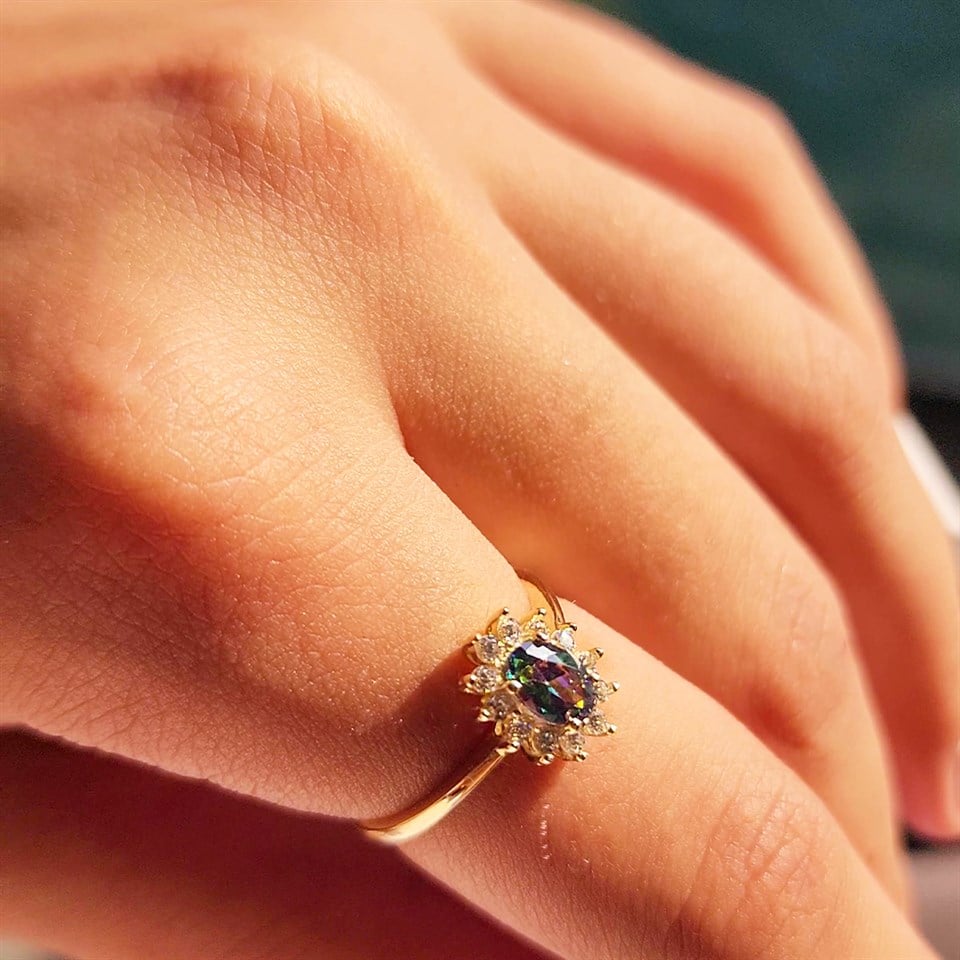 Huma GoldGÜMÜŞ1,05CTAleksandrit 0.30CT Pırlanta(Signty)Taşlı Anturajlı Vintage Tasarım Modern 925 Ayar Gümüş Yüzük