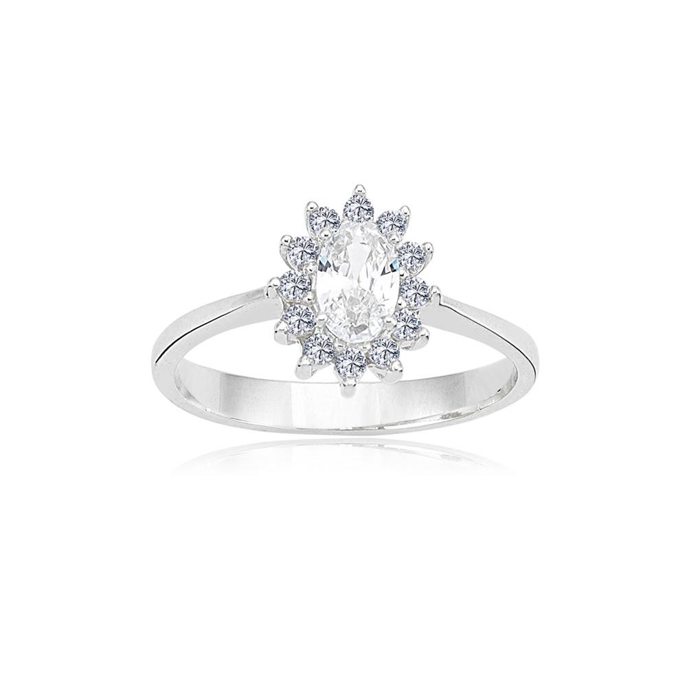 FasekgoldGÜMÜŞ YÜZÜK1,10 Karat Oval 0,24 Karat Signity Swarovski Taşlı Pırlanta Montörü Anturajlı 925 Ayar Gümüş Yüzük