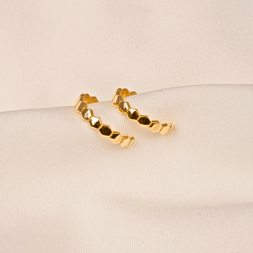 FasekGoldKÜPELER14 Ayar Altın Bal Peteği Modelli Altıgen Küpe