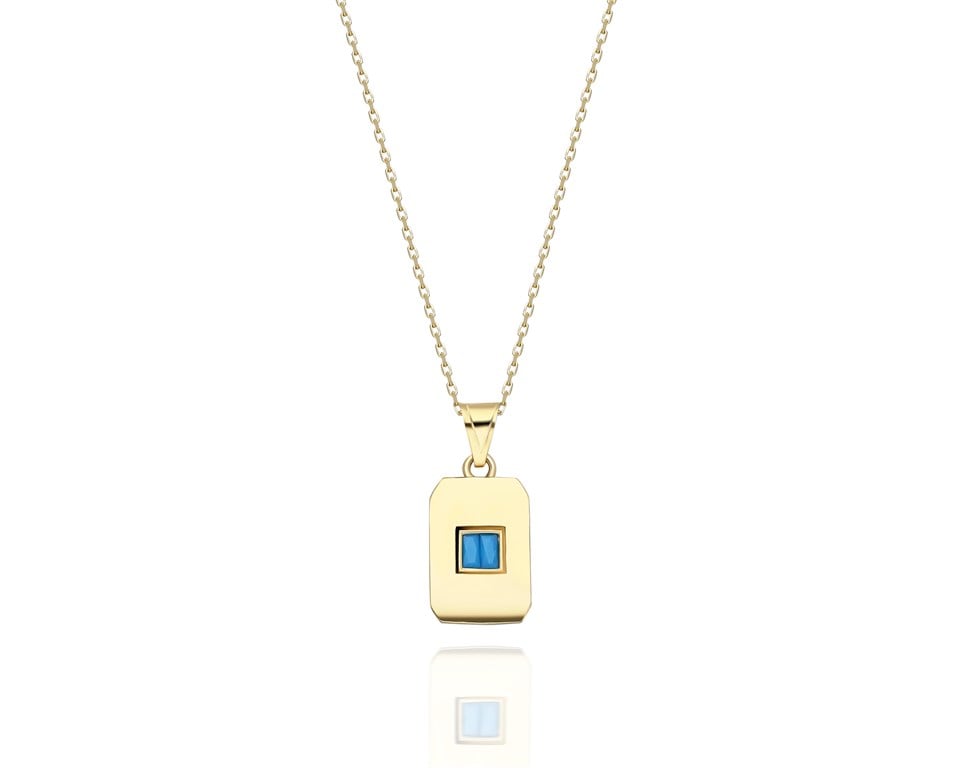 ANKA TAKI 585KOLYELER14 Ayar Altın Kolye-0.18Ct Firuze Baget Plaka Kolye-Hediye Altın Kolye