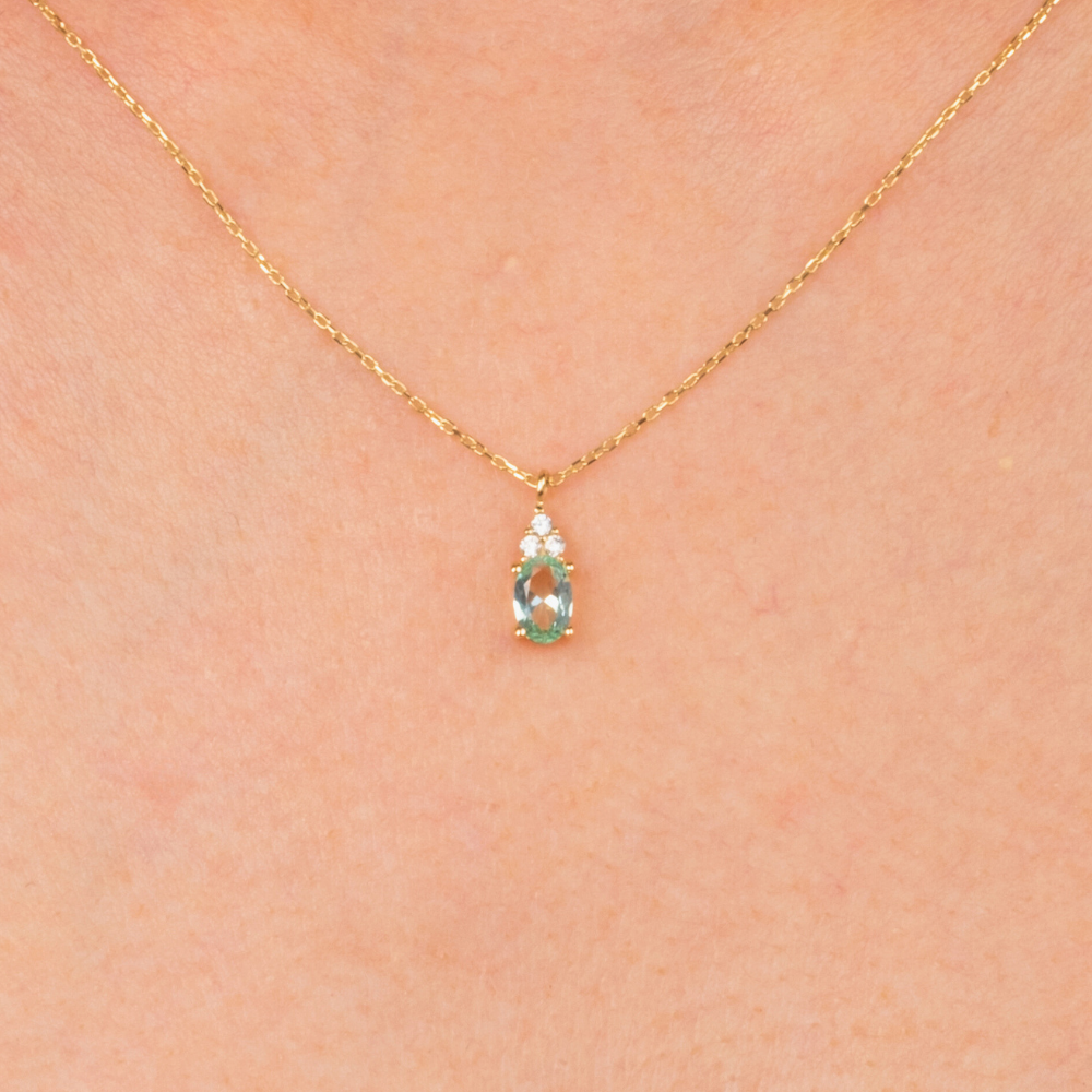 FasekGoldKOLYELER14 Ayar Altın Kolye-1.53Ct Nano Peridot ,Pırlanta Montürü Altın Kolye-Hediye Pırlanta Motürü Altın Kolye