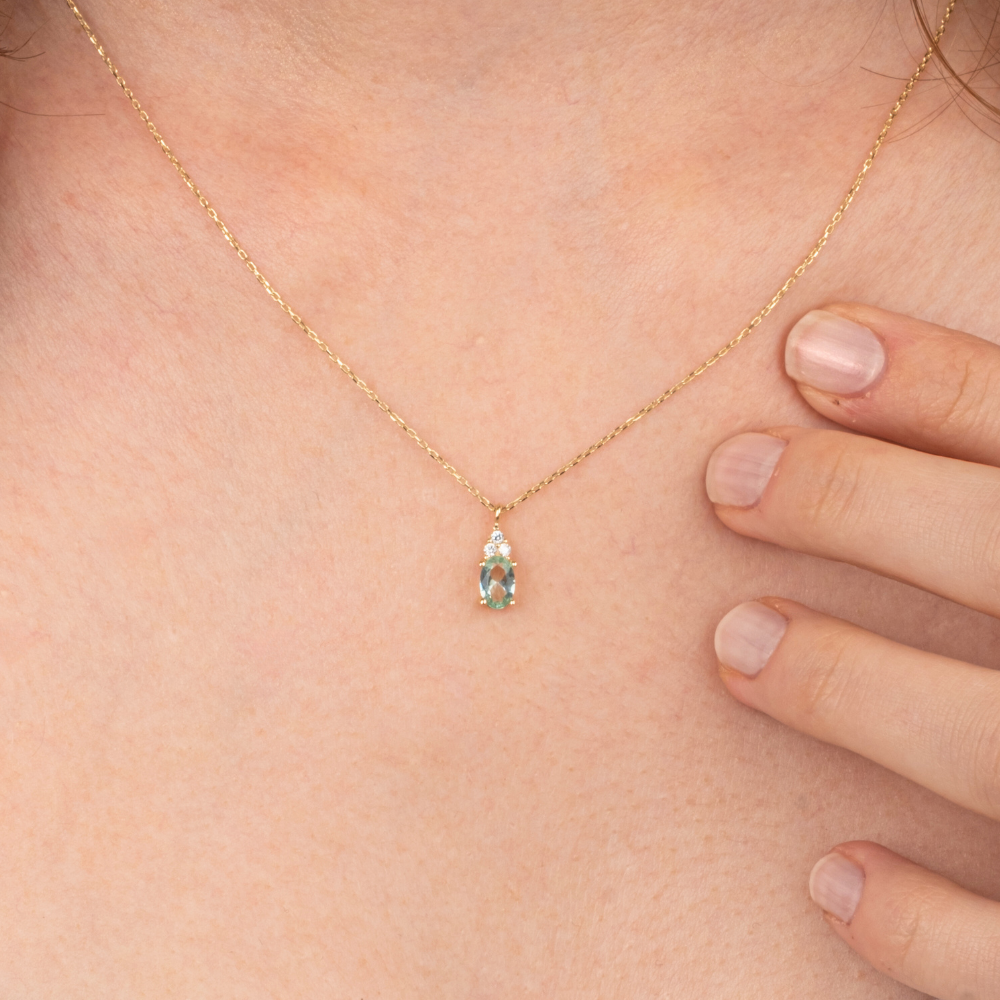 FasekGoldKOLYELER14 Ayar Altın Kolye-1.53Ct Nano Peridot ,Pırlanta Montürü Altın Kolye-Hediye Pırlanta Motürü Altın Kolye