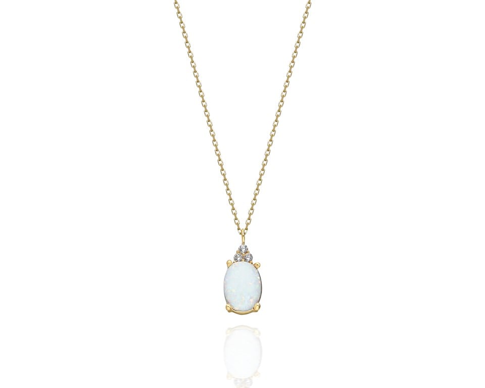 ANKA TAKI 585KOLYELER14 Ayar Altın Kolye -1.5Ct Opal  Oval Taşlı Pırlanta Montürü  Nano Has Taşlı Altın Kolye-Hediye 14 Ayar Altın Kolye