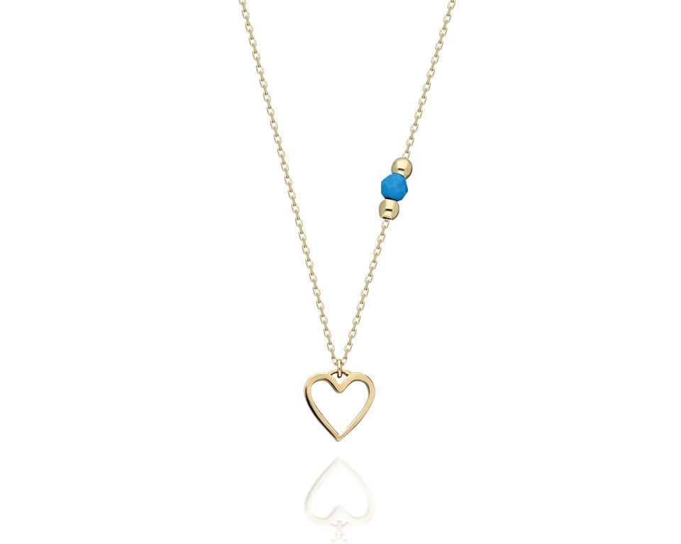 ANKA TAKI 585KOLYELER14 Ayar Altın Kolye-Kalp Love Firuze(Turkuaz)Taşlı Minimal Kolye-Hediye Altın Kolye