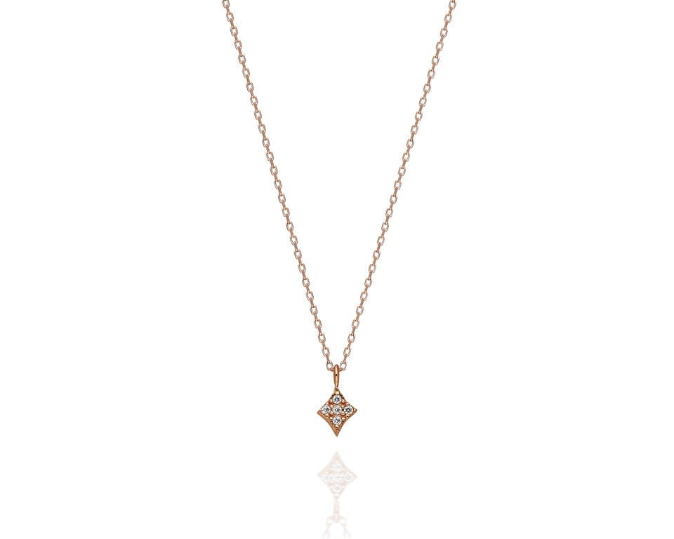 ANKA TAKI 585KOLYELER14 Ayar Altın Kolye-Karo Minimal 0.10ct Pırlanta(signty)Montürü Modern Altın Kolye-Hediye Altın Kolye