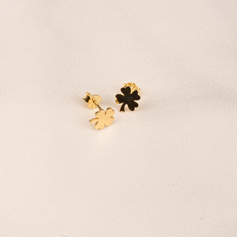 FasekGoldKÜPELER14 Ayar Altın Minimal Yonca Yaprağı Küpe