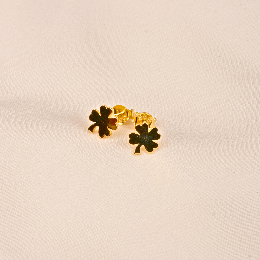 FasekGoldKÜPELER14 Ayar Altın Minimal Yonca Yaprağı Küpe