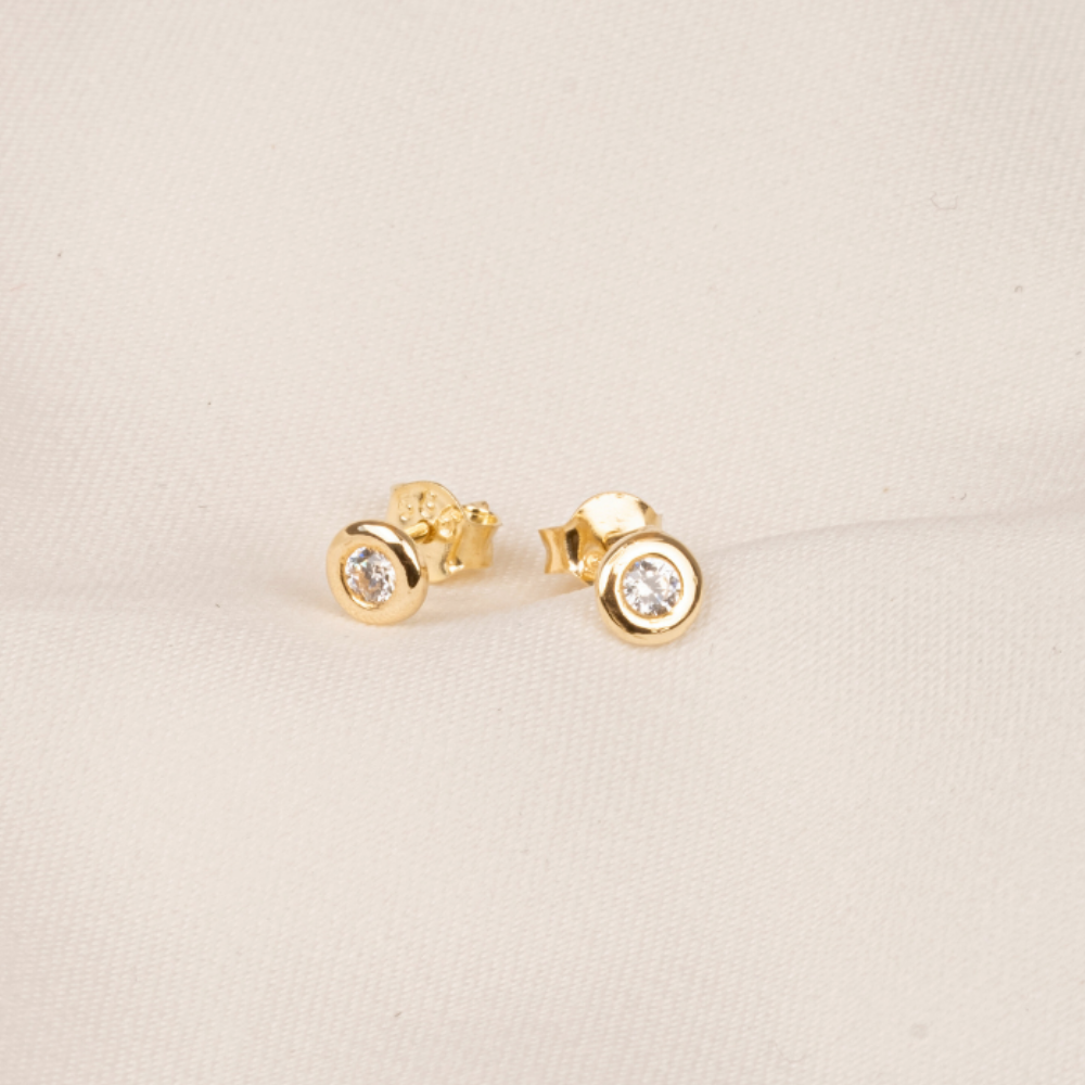 FasekGoldKÜPELER14 Ayar Altın Minimal Yuvarlak Taşlı Küpe