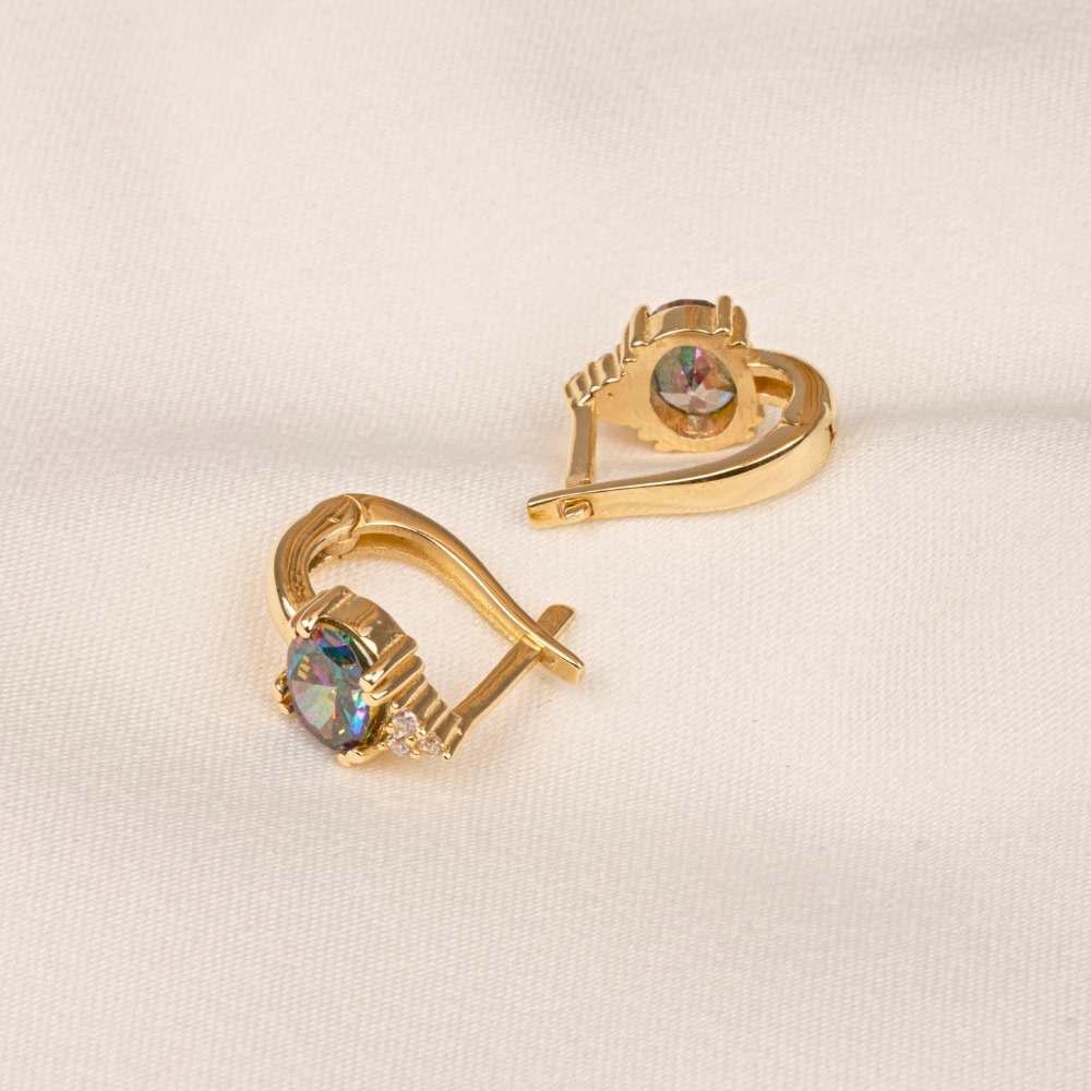 FasekGoldKÜPELER14 Ayar Altın Oval Mistik Topaz Taşlı Tektaş Küpe
