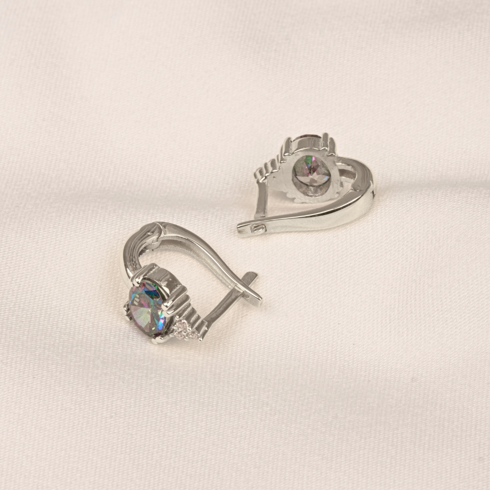 FasekGoldKÜPELER14 Ayar Altın Oval Mistik Topaz Taşlı Tektaş Küpe
