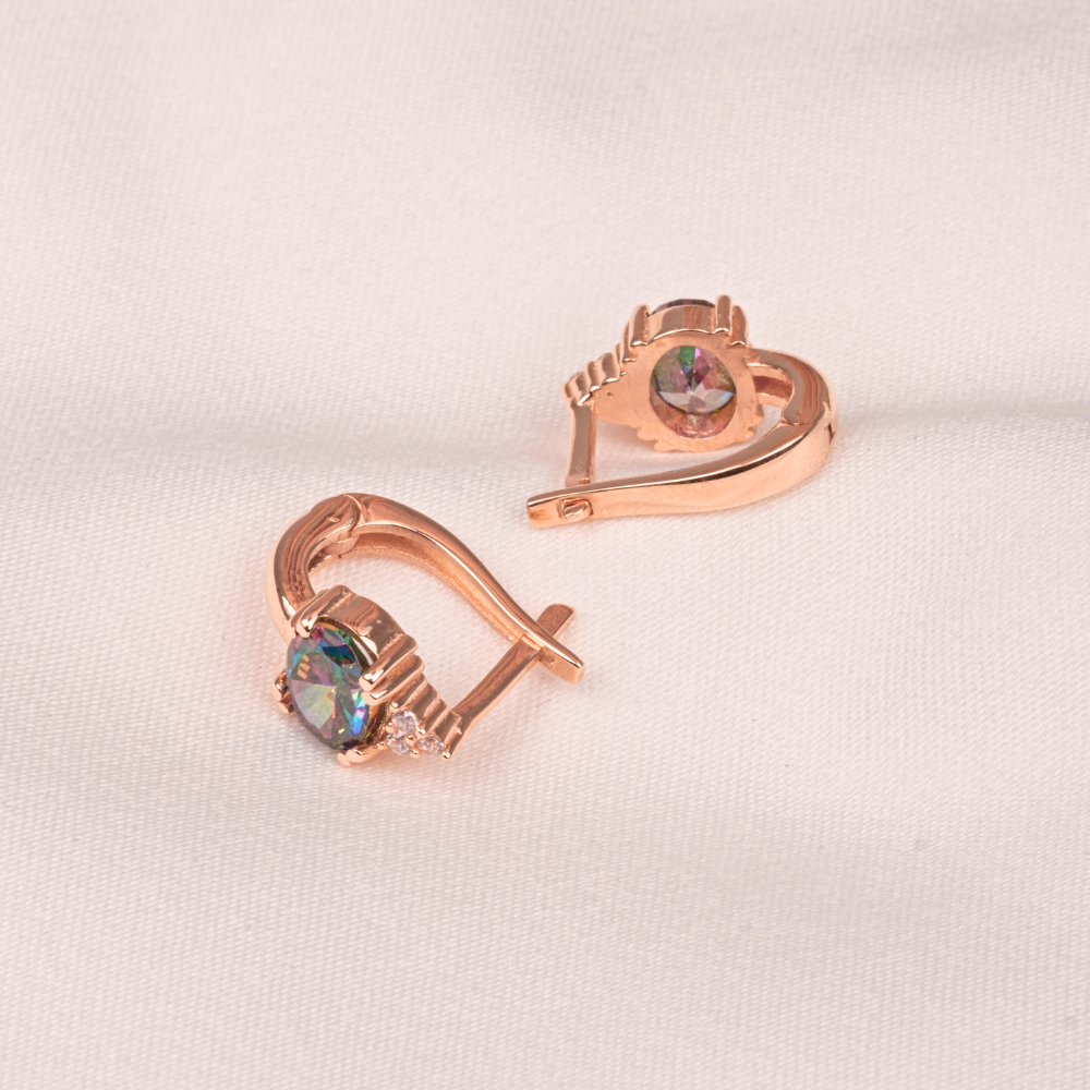 FasekGoldKÜPELER14 Ayar Altın Oval Mistik Topaz Taşlı Tektaş Küpe