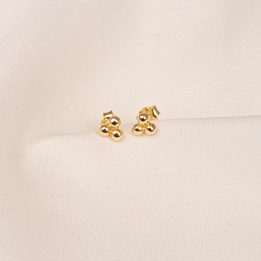 FasekGoldKÜPELER14 Ayar Altın Üç Toplu Minimal Küpe