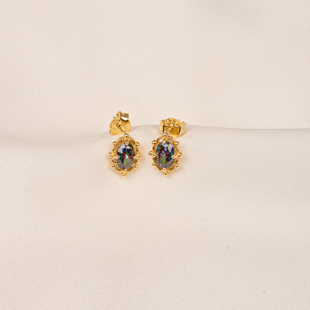 FasekGoldKÜPELER14 Ayar Altın Vintage Tasarım Mistik Topaz Taşlı Küpe