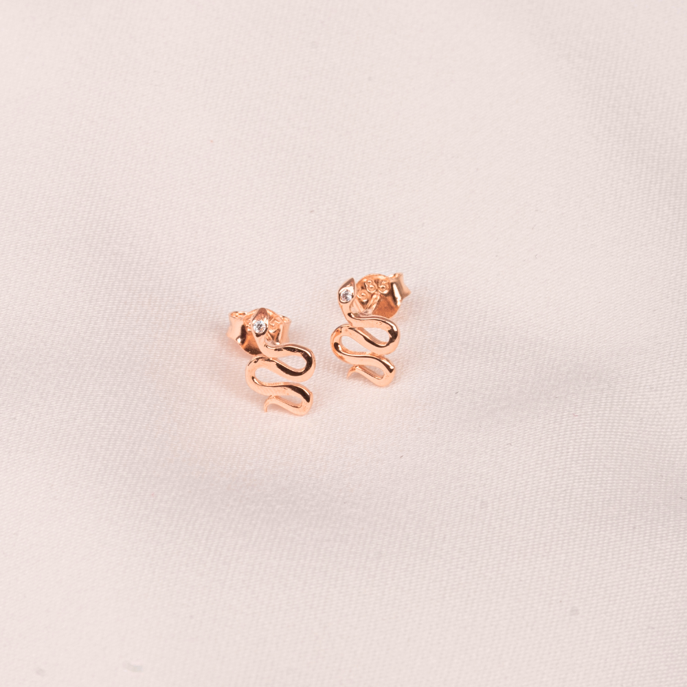 FasekGoldKÜPELER14 Ayar Altın Yılan Desenli Taşlı Minimal Küpe
