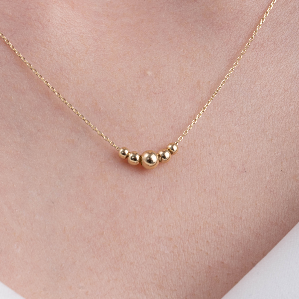 FasekGoldKOLYELER14 Ayar Top Altın Kolye-Beş Toplu Modern Tasarım Altın Kolye