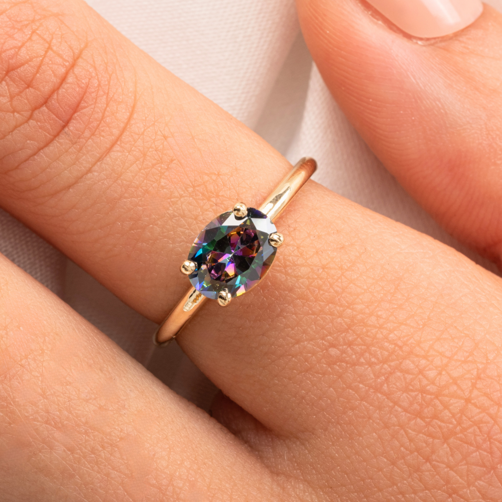 FasekGoldGÜMÜŞ2.60Ct Lopez Tek Taş 925 Ayar Gümüş Yüzük-Tek Taş 925 Ayar Gümüş Yüzük-Mistik Topaz Tek Taş Yüzük -Hediye Tek Taş Yüzük