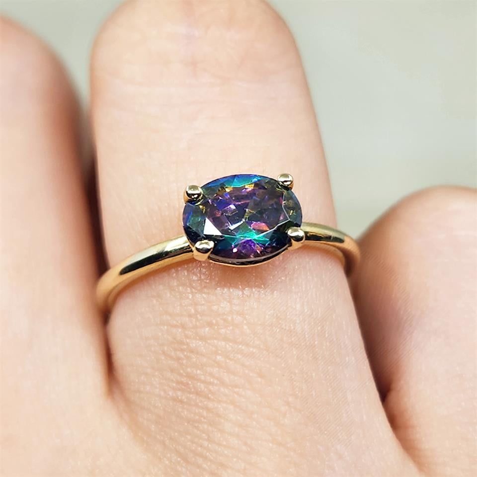 FasekGoldGÜMÜŞ2.60Ct Lopez Tek Taş 925 Ayar Gümüş Yüzük-Tek Taş 925 Ayar Gümüş Yüzük-Mistik Topaz Tek Taş Yüzük -Hediye Tek Taş Yüzük
