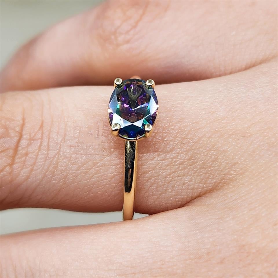 FasekGoldGÜMÜŞ2.60Ct Lopez Tek Taş 925 Ayar Gümüş Yüzük-Tek Taş 925 Ayar Gümüş Yüzük-Mistik Topaz Tek Taş Yüzük -Hediye Tek Taş Yüzük