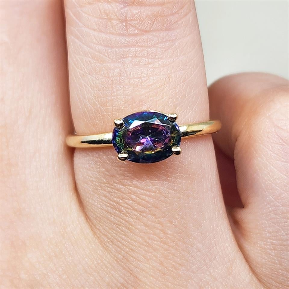 FasekGoldGÜMÜŞ2.60Ct Lopez Tek Taş 925 Ayar Gümüş Yüzük-Tek Taş 925 Ayar Gümüş Yüzük-Mistik Topaz Tek Taş Yüzük -Hediye Tek Taş Yüzük