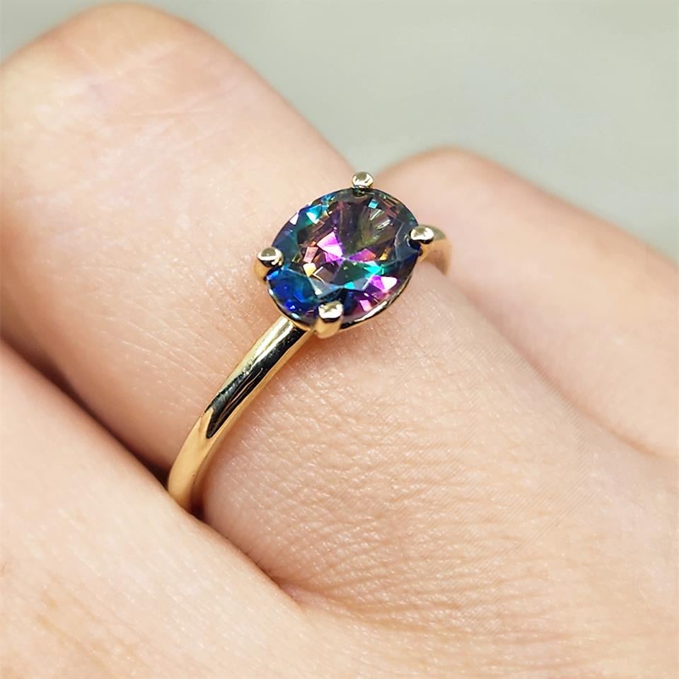 FasekGoldGÜMÜŞ2.60Ct Lopez Tek Taş 925 Ayar Gümüş Yüzük-Tek Taş 925 Ayar Gümüş Yüzük-Mistik Topaz Tek Taş Yüzük -Hediye Tek Taş Yüzük