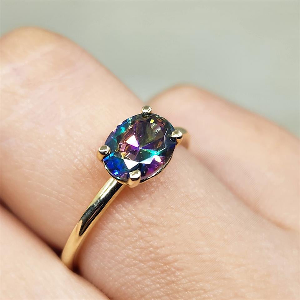 FasekGoldGÜMÜŞ2.60Ct Lopez Tek Taş 925 Ayar Gümüş Yüzük-Tek Taş 925 Ayar Gümüş Yüzük-Mistik Topaz Tek Taş Yüzük -Hediye Tek Taş Yüzük
