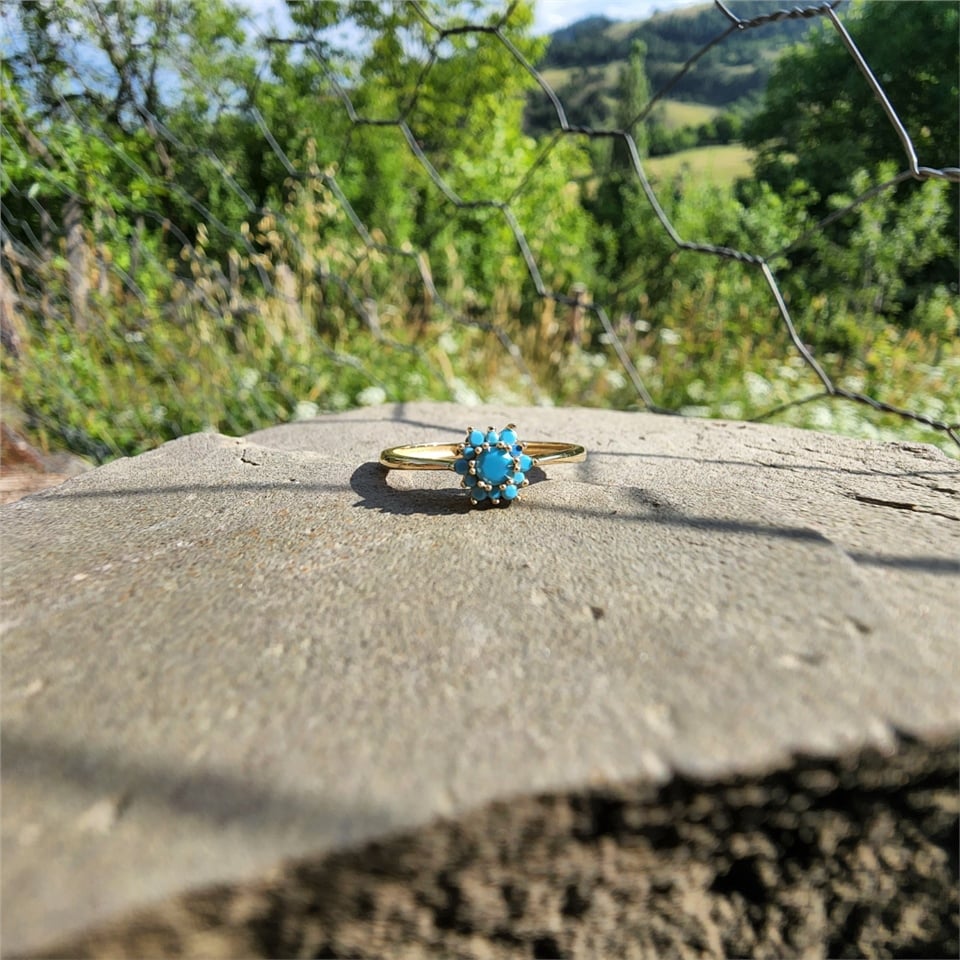 Huma GoldGÜMÜŞ925 Ayar Gümüş Yüzük-0,20 Ct,0,24Ct Firuze (Turkuaz ) Taşlı Gül Evlilik Teklifi Yüzügü-Hediye 925 Ayar Tektaş Yüzük