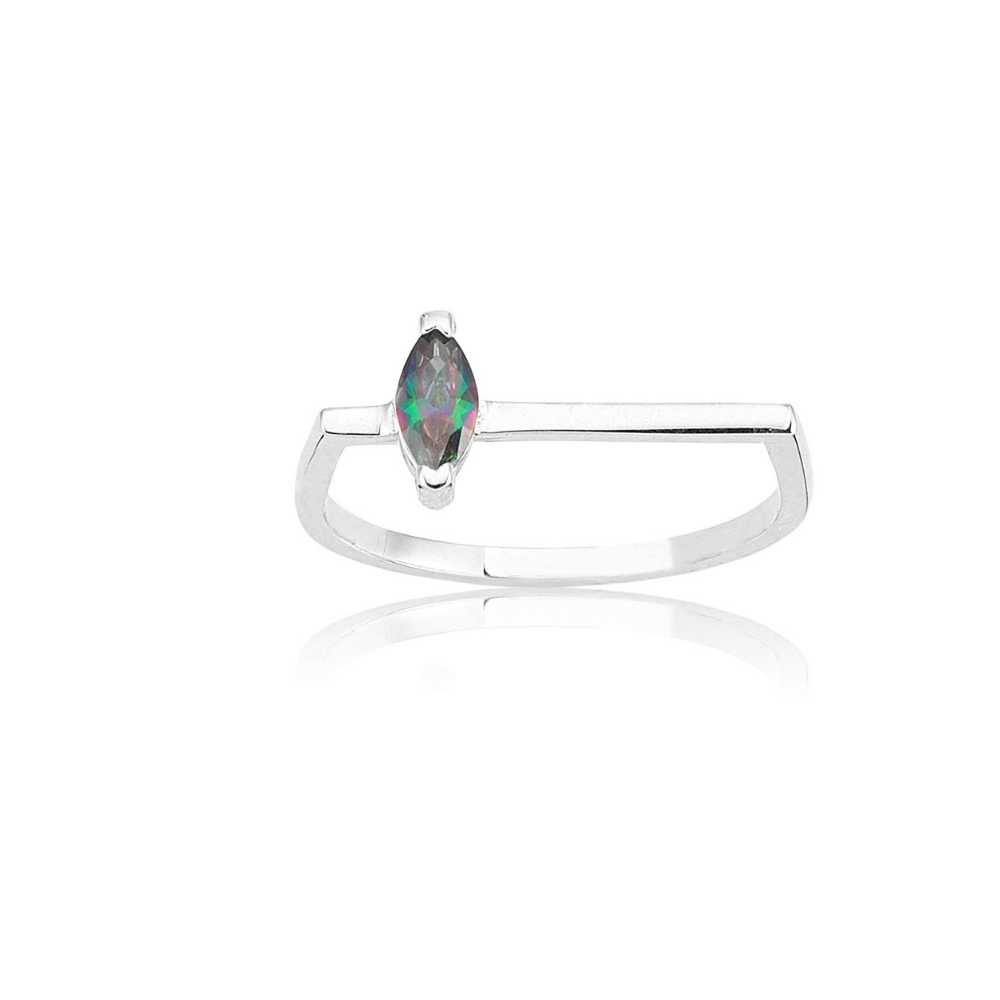 FasekGoldGÜMÜŞ925 Ayar Gümüş Yüzük - Markiz Çizgi 0.20 Karat Mistik Topaz Taşlı İnce Minimal Gümüş Yüzük