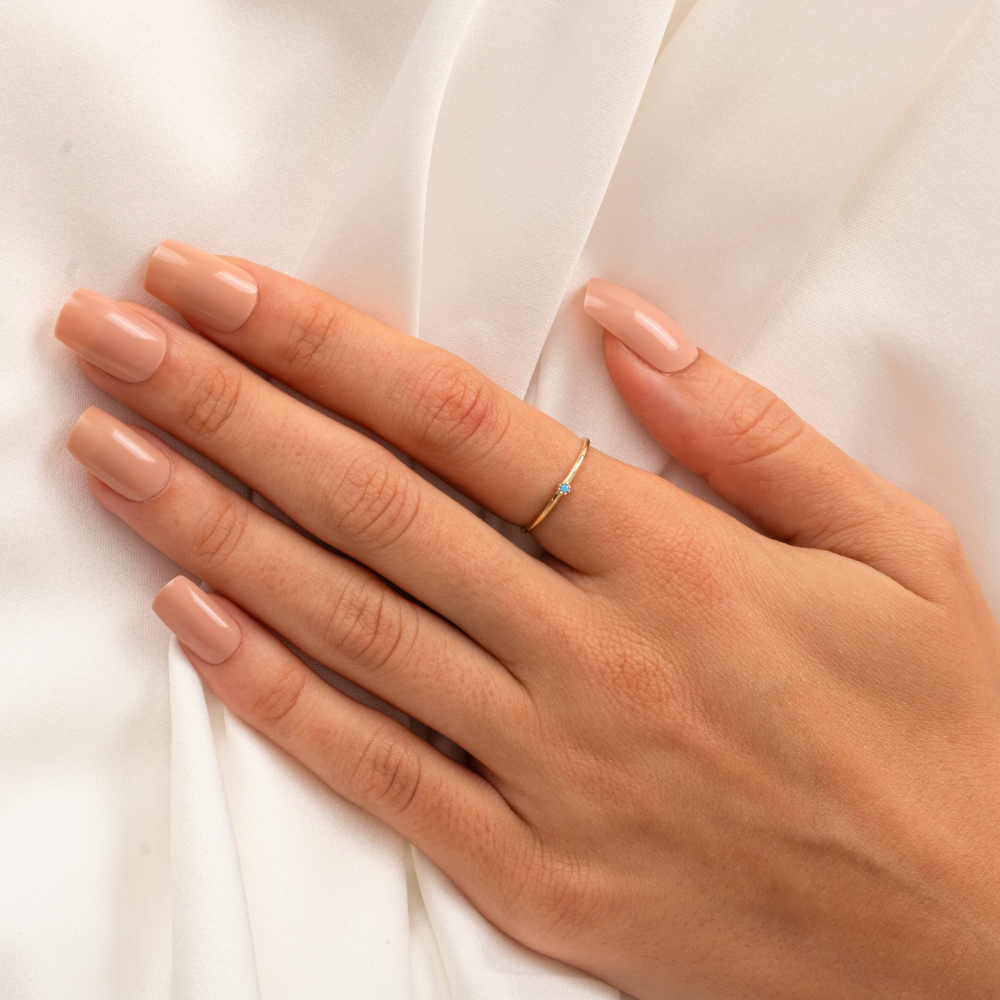 FasekGoldGÜMÜŞ925 Ayar Minimal Tek Taş Gümüş Yüzük-0.05 CT Firuze Tek Taş Gümüş Yüzük-Firuze Eklem Yüzüğü 