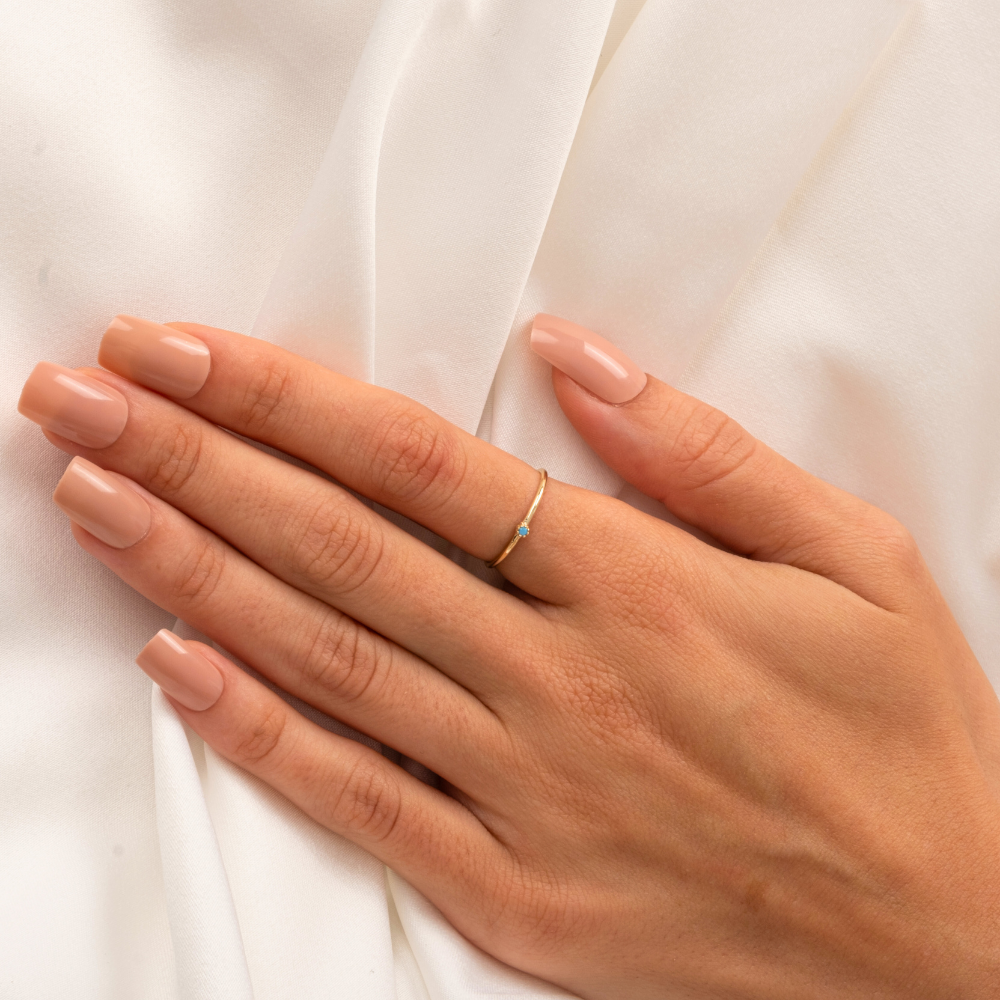 FasekGoldGÜMÜŞ925 Ayar Minimal Tek Taş Gümüş Yüzük-0.05 CT Firuze Tek Taş Gümüş Yüzük-Firuze Eklem Yüzüğü 