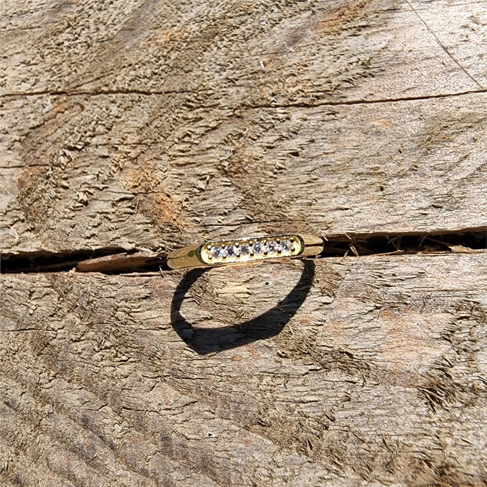 Huma GoldGÜMÜŞ925 Ayar Sarı Gümüş Yüzük-Çubuk Sıra Taşlı 0.20 Ct Pırlanta Taşlı Alyans Yüzük-Hediye Gümüş Yüzük