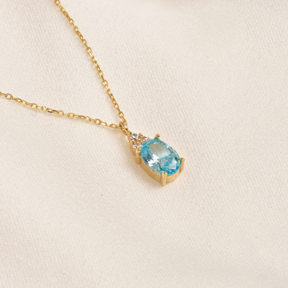 FasekGoldKOLYELERAltın Kolye - Blue Topaz Oval Taşlı 14 Ayar Altın Kolye