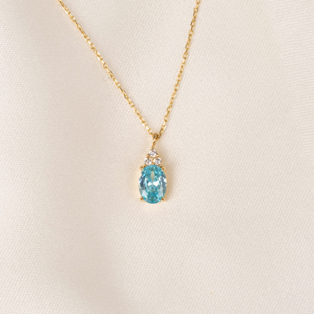 FasekGoldKOLYELERAltın Kolye - Blue Topaz Oval Taşlı 14 Ayar Altın Kolye