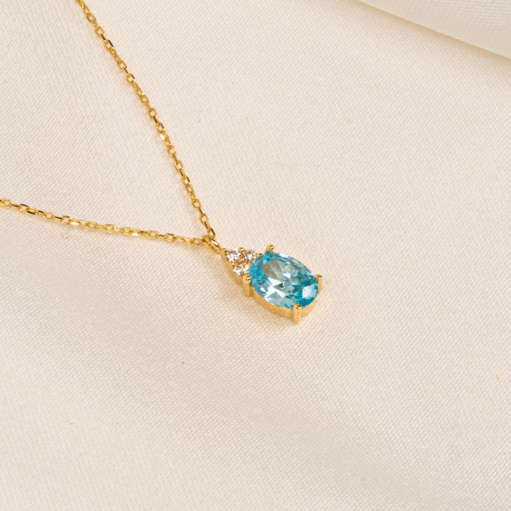 FasekGoldKOLYELERAltın Kolye - Blue Topaz Oval Taşlı 14 Ayar Altın Kolye
