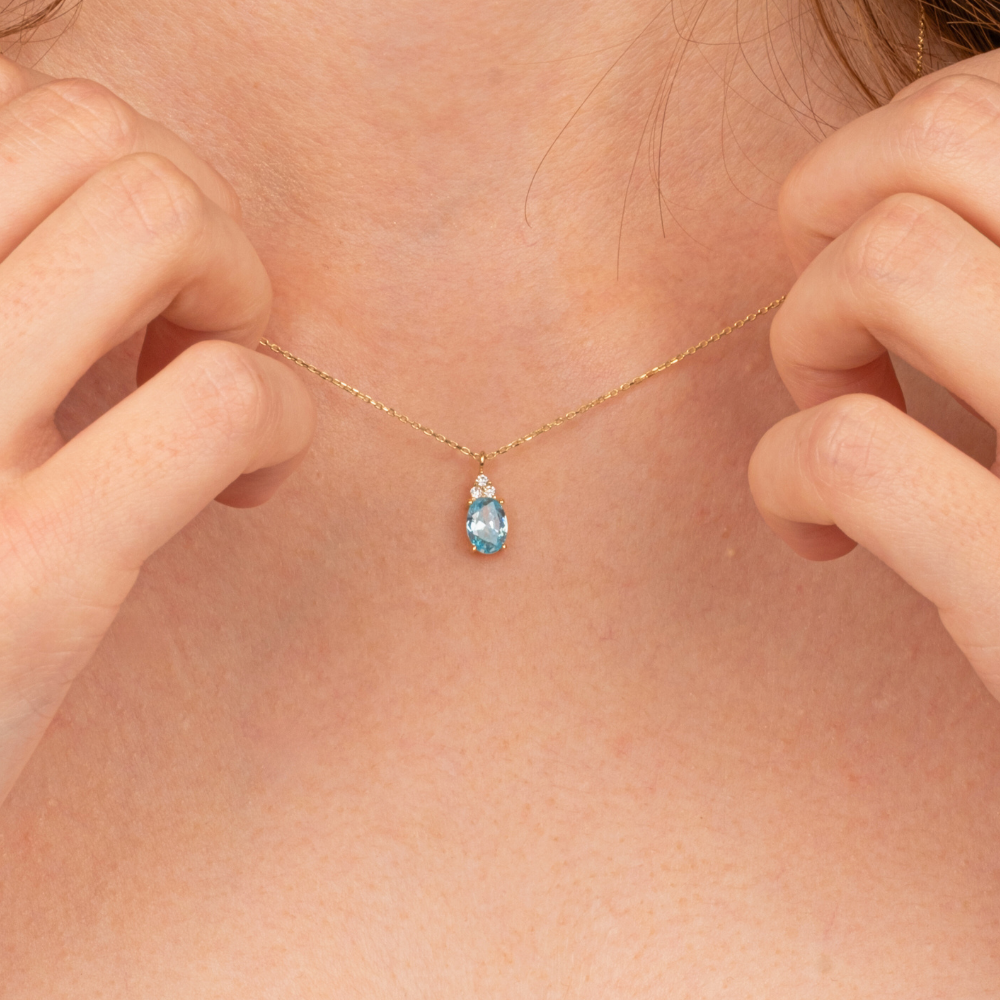 FasekGoldKOLYELERAltın Kolye - Blue Topaz Oval Taşlı 14 Ayar Altın Kolye
