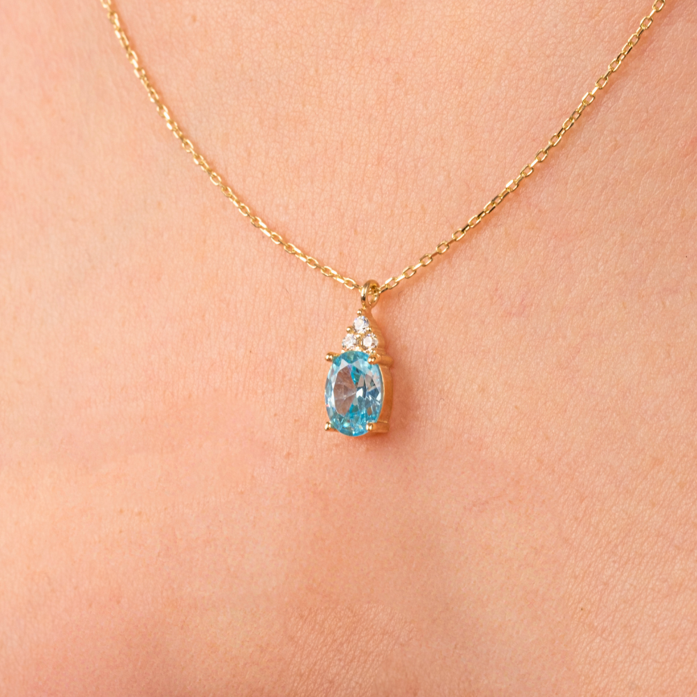 FasekGoldKOLYELERAltın Kolye - Blue Topaz Oval Taşlı 14 Ayar Altın Kolye