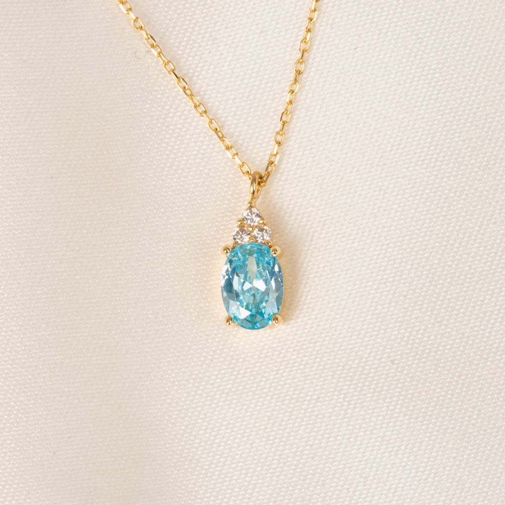 FasekGoldKOLYELERAltın Kolye - Blue Topaz Oval Taşlı 14 Ayar Altın Kolye