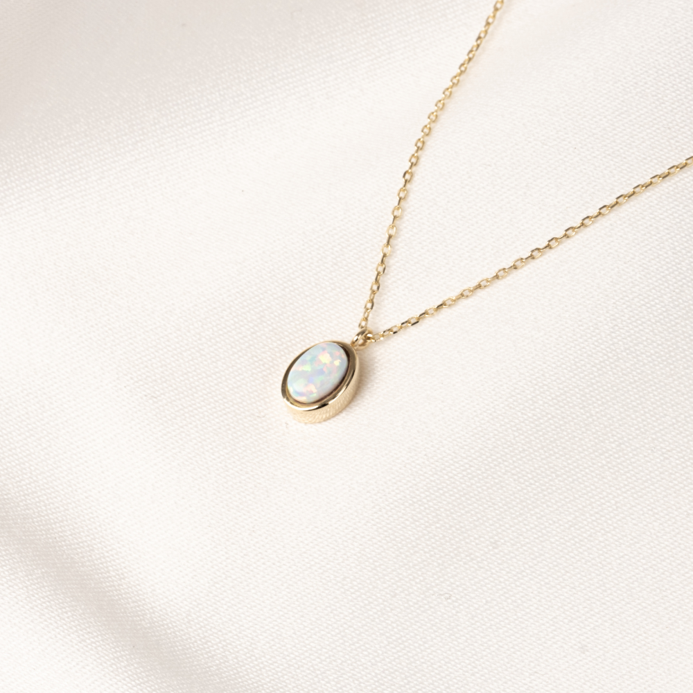 FasekGoldKOLYELERAltın Kolye - Opal Oval Taşlı 14 Ayar Altın Kolye