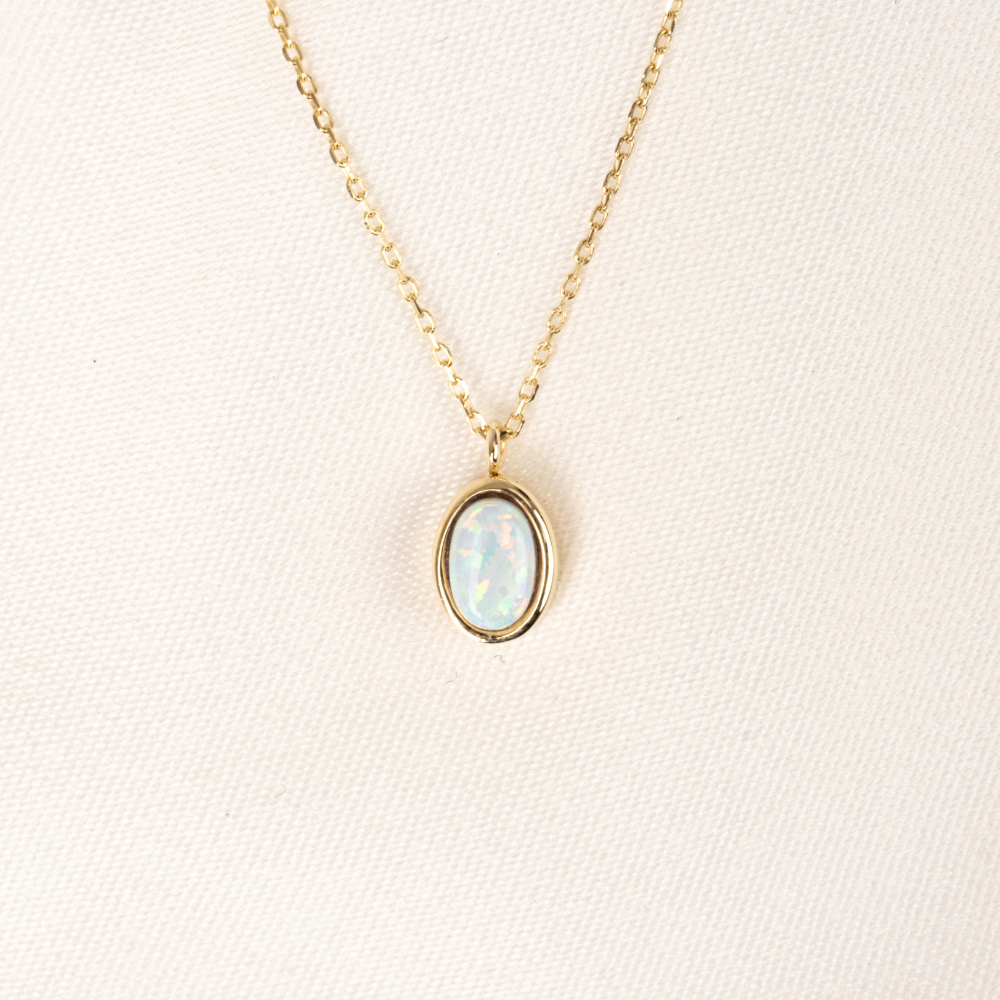 FasekGoldKOLYELERAltın Kolye - Opal Oval Taşlı 14 Ayar Altın Kolye