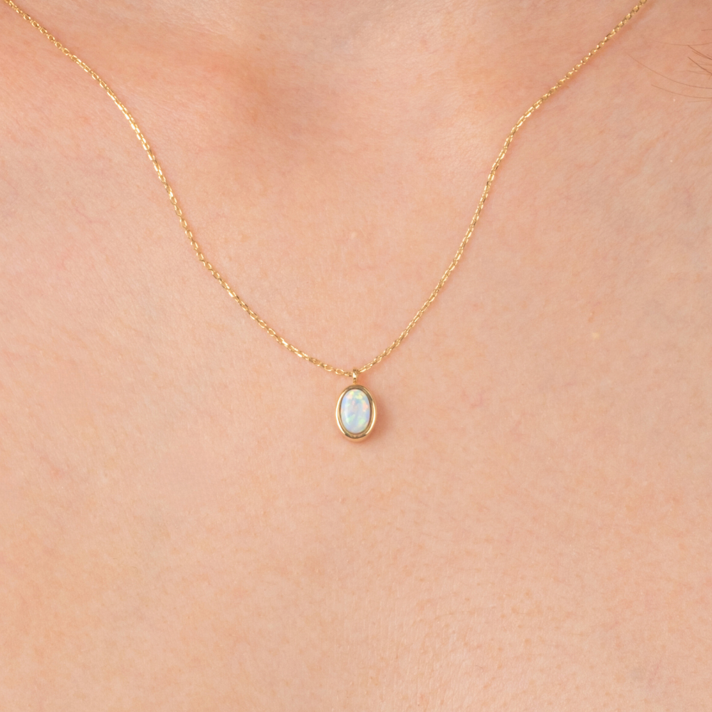 FasekGoldKOLYELERAltın Kolye - Opal Oval Taşlı 14 Ayar Altın Kolye